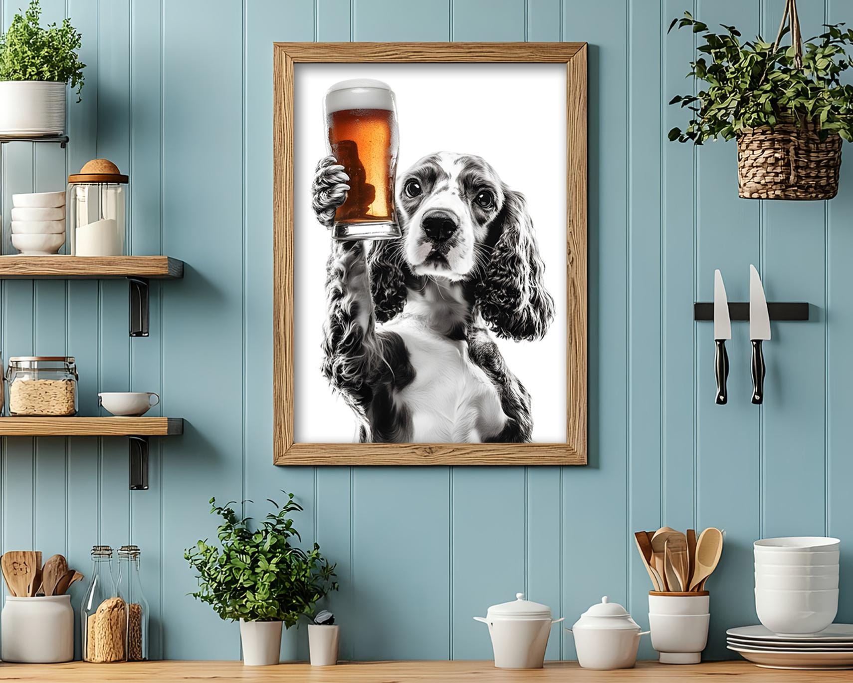 Cocker Spaniel Drinking Beer Art: Funny Dog Lover Print (digital ...