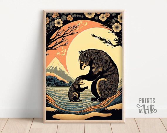 母熊と子熊の浮世絵版画（デジタルダウンロード） - Etsy 日本