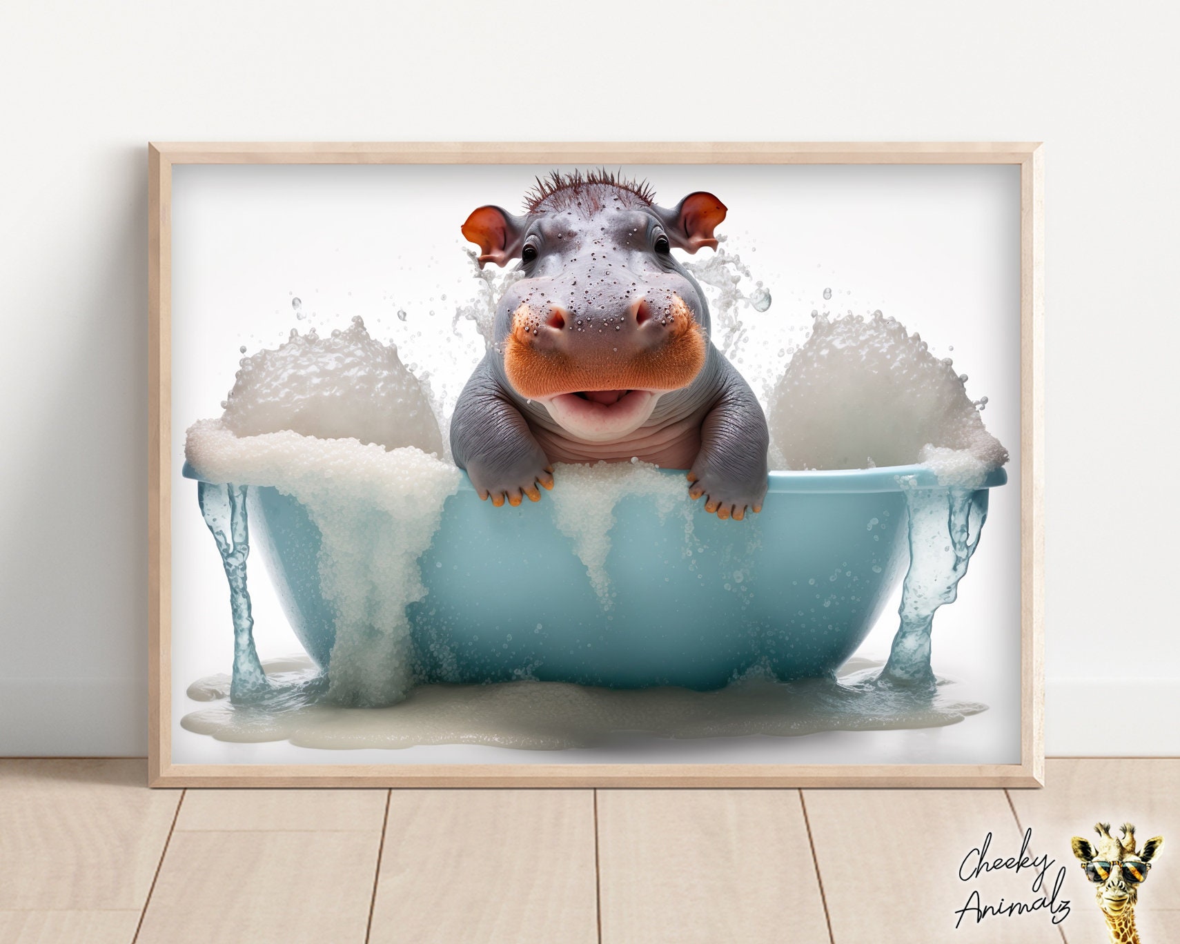 Cute Baby Hippo in the Bathtub Funny Animal Wall Art - Etsy