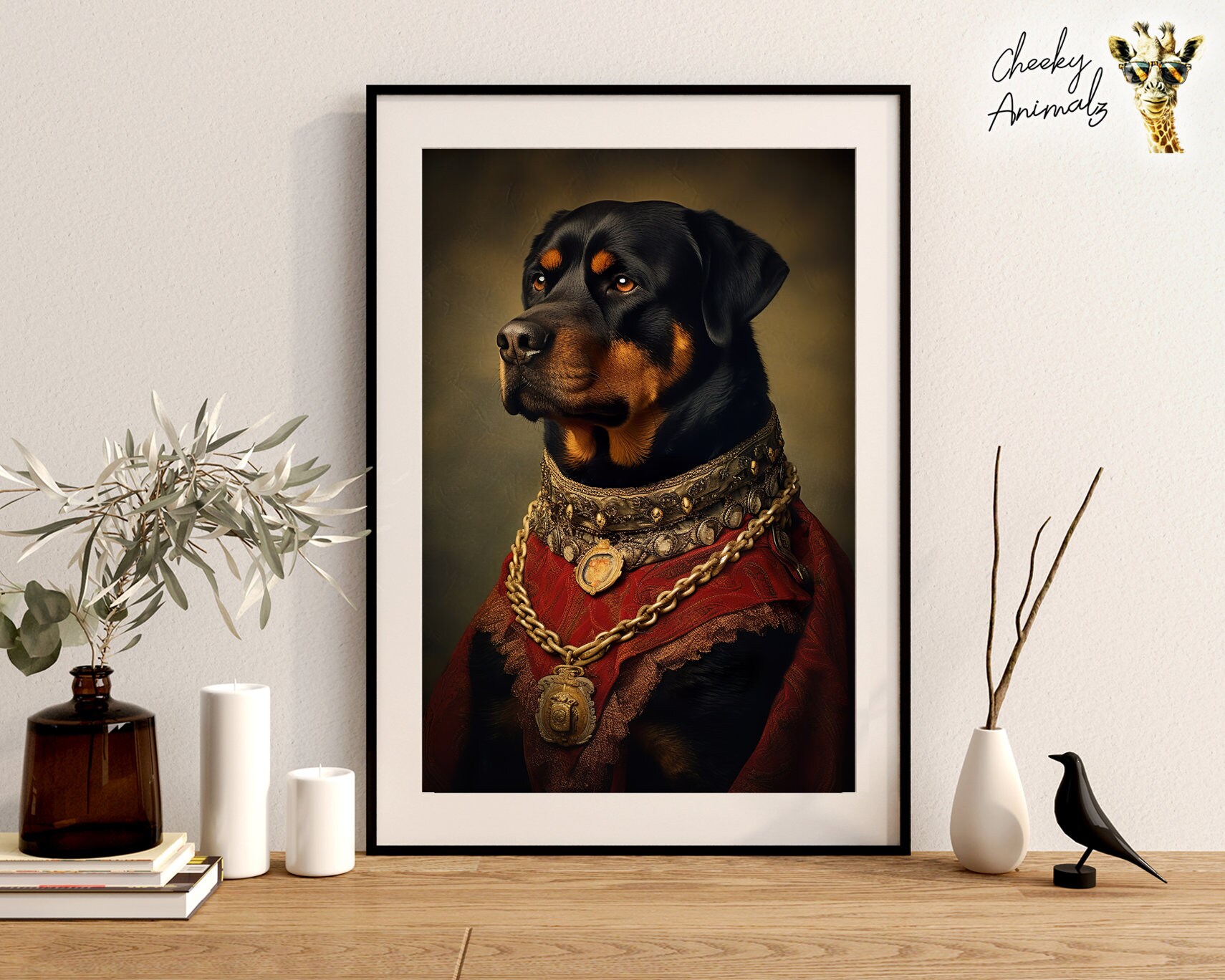 Pixxprint Rottweiler attento Stampa su Tela 80x60 cm Artistica murale