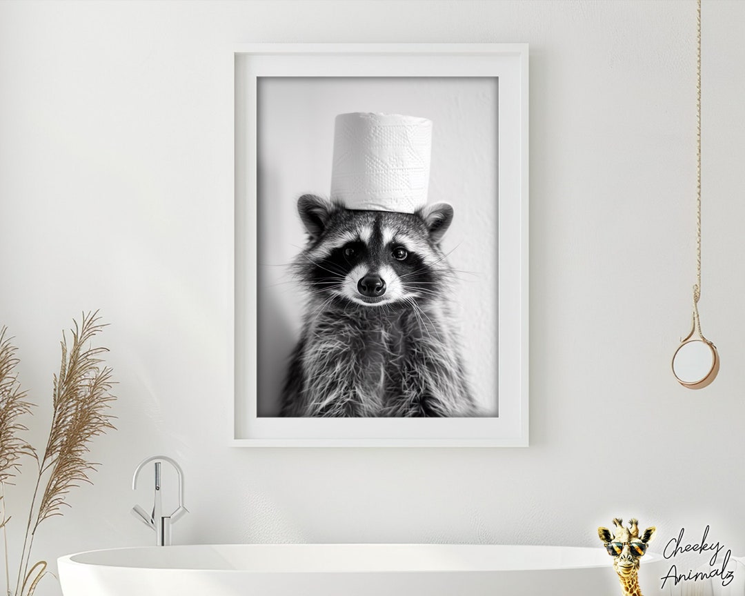 Funny Raccoon Bathroom Print: Vintage Style Animal Photo, Toilet Paper ...