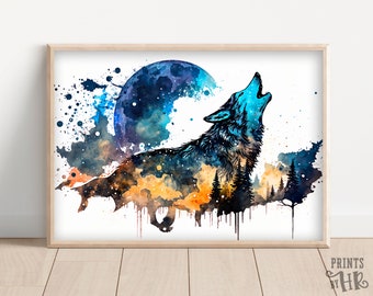Wolf Howling at Moon Art Print: Stylish Animal Wall Decor (Digital Download)