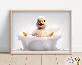 Impresión divertida de pato en la bañera, arte mural de animales para el baño (descarga digital)