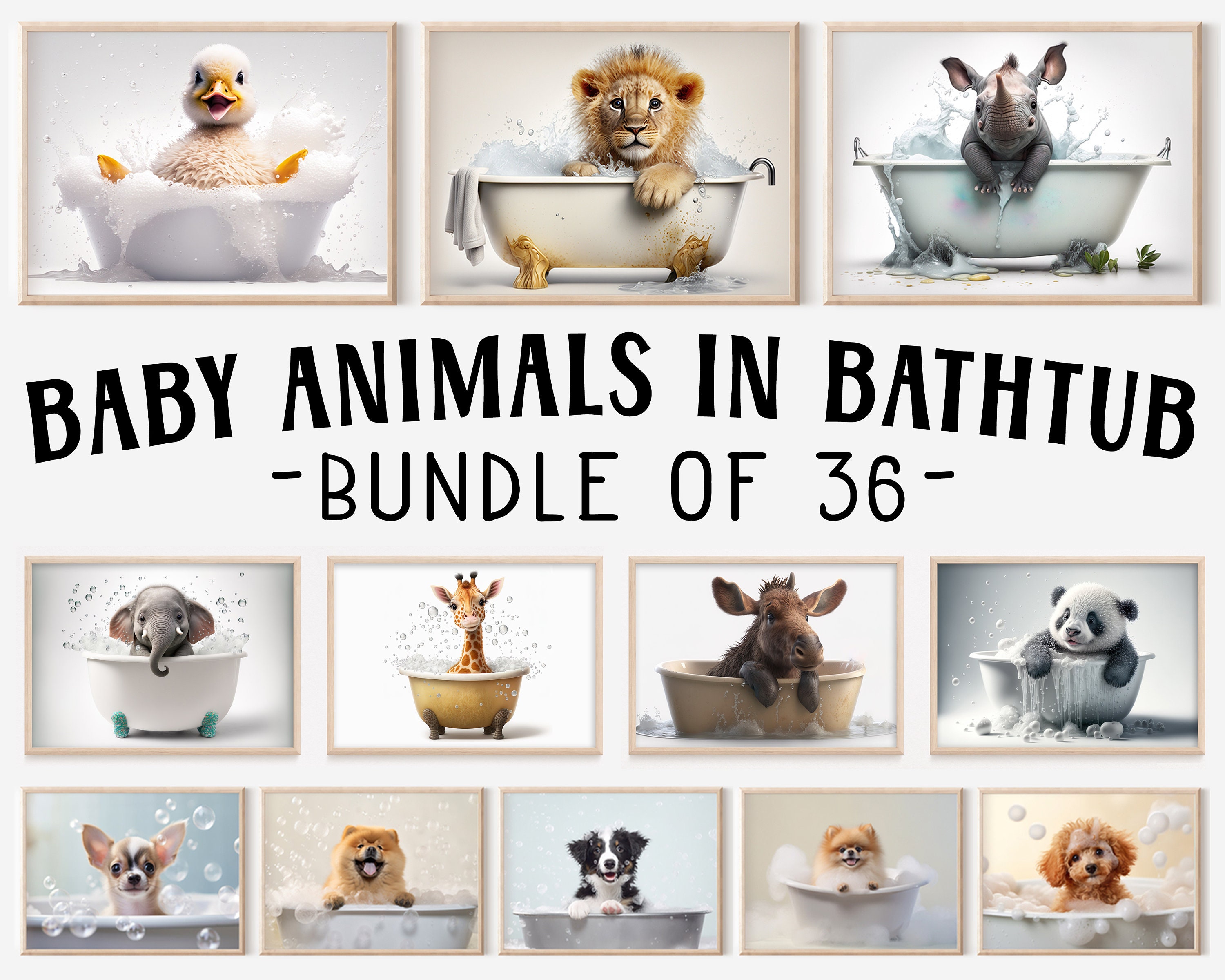 Cute Baby Animals in Bathtub Bundle of 36 Funny Animal Etsy
