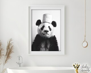 ZTGDA Poster Su Tela Con Lontra E Carta Igienica - Stampa Artistica In Bianco E Nero Con Ganci In Legno, Quadro Divertente Per Bagno
