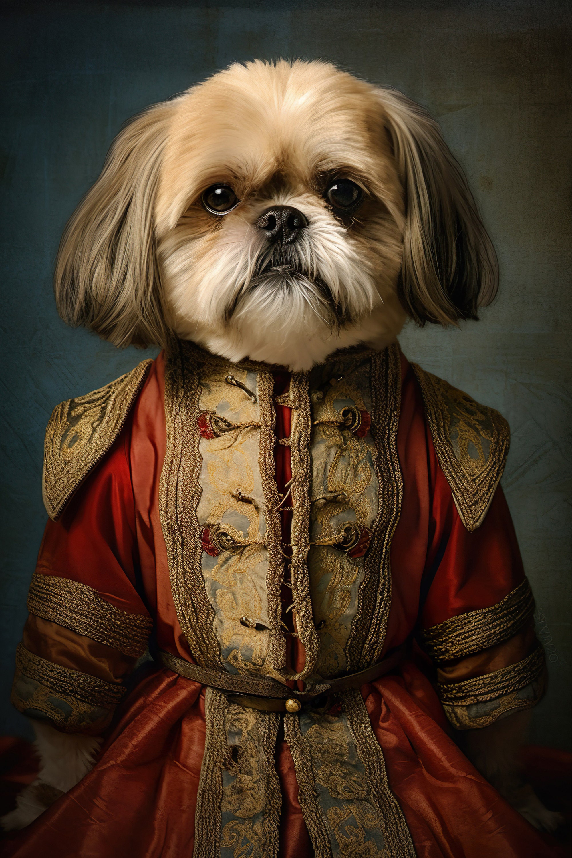 貴族のシーズー、面白い犬の壁アート、ルネッサンス絵画、犬の