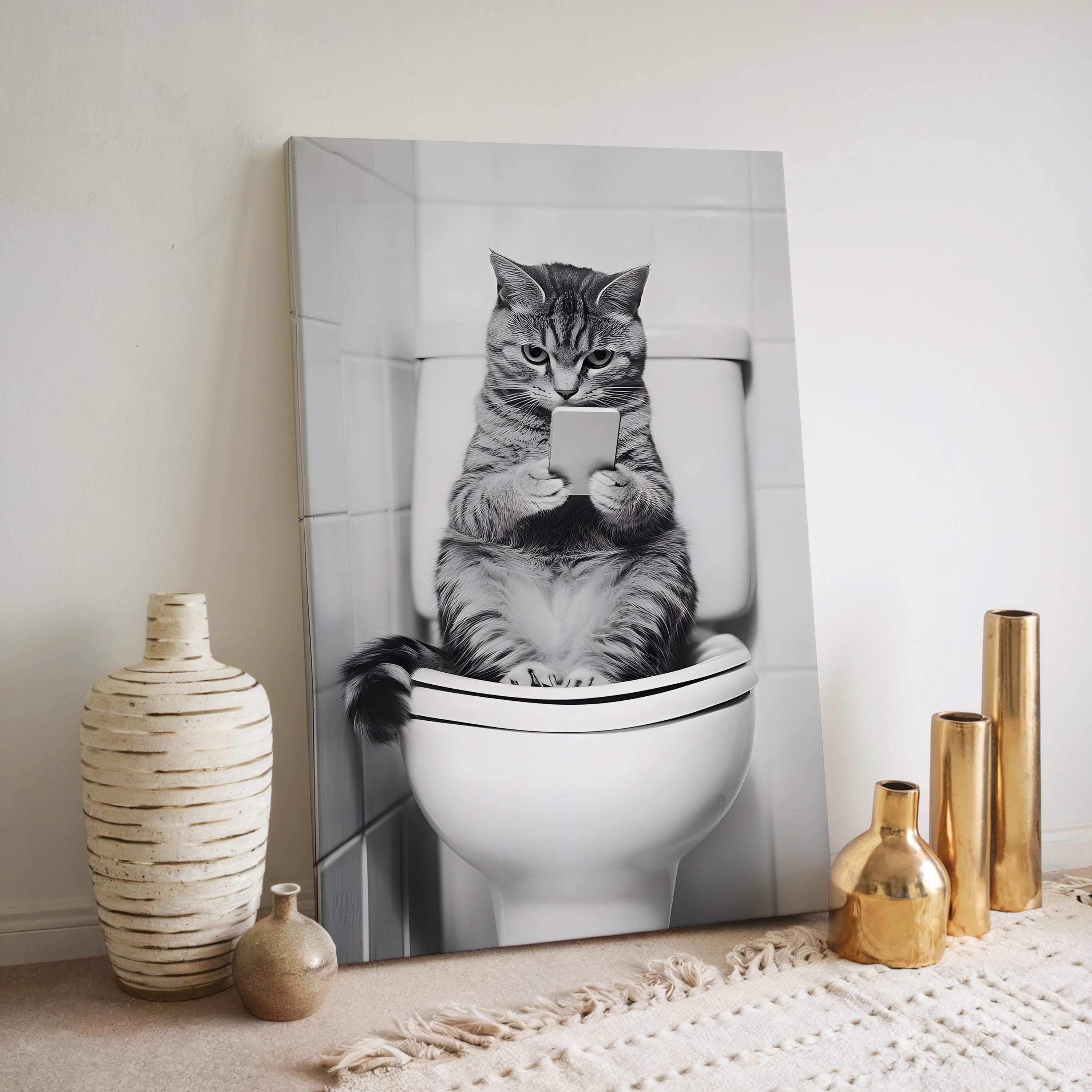 Funny Cat on Toilet Print: Vintage Bathroom Humor, Quirky Animal Photo ...