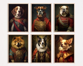 Aristocratic Dog Bundle, Funny Animal Wall Art, Renaissance Dog Portrait, Quirky Animal Art, Dog Humor, Home Decor, Printables, AI Art