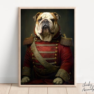 Aristocratic Bulldog, Funny Dog Wall Art, Renaissance Painting, Dog Portrait Print, Quirky Animal Art, Home, Printables, AI Digital Art