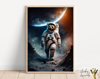 Astronaut Sloth, Futuristic Animal Wall Art Print, Sloth in a Spacesuit, Funny Sloth Art, Quirky Animal Humor, Printables, AI Digital Art