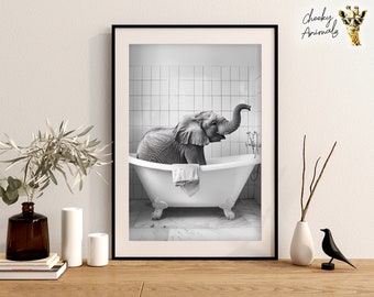 Stampa Artistica Per Bagno Elefante Nella Vasca - Quadro Moderno Grigio, A4, A3 O Incorniciato, Decorazione Parete - 3