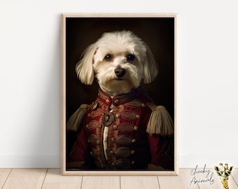 Aristocratic Havanese, Funny Dog Wall Art, Renaissance Painting, Dog Portrait Print, Quirky Animal Art, Home Printables, AI Digital Art