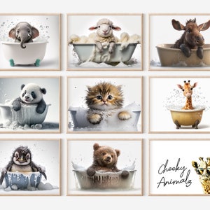 Cute Baby Animals in Bathtub, Bundle of 8, Funny Animal Prints, Bathroom Wall Decor, Cute Animal Art, Home Printables, AI Digital Art