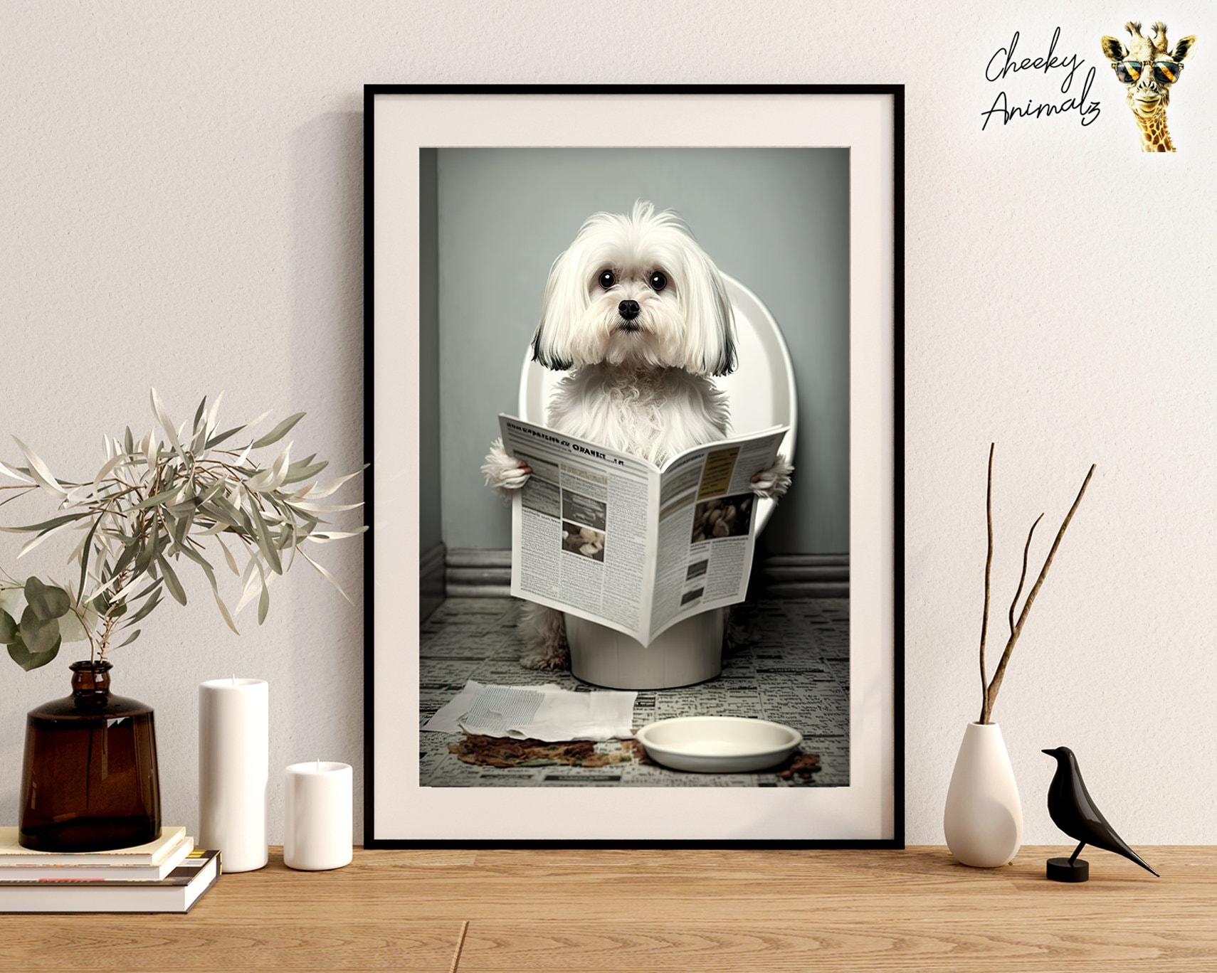 Grappige Maltese hond badkamerprint: dieren op toiletmuurkunst (digitale  download) - Etsy België, image size:1710x1368