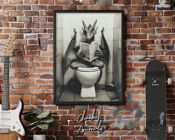 Funny 3D Dragon On Toilet Wall Decal - Peel & Stick Bathroom Sticker, USA Made