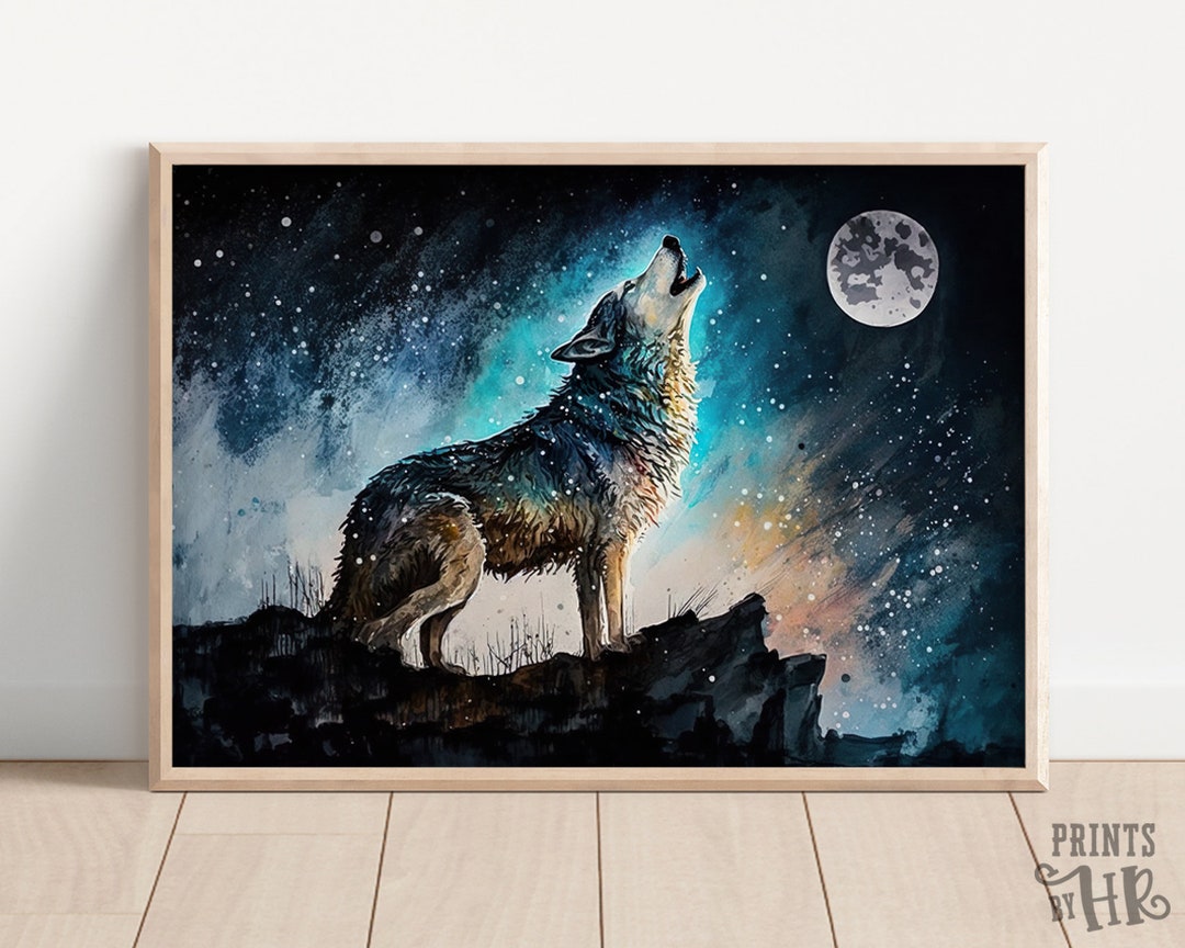 Wolf Howling at Moon Art Print: Stylish Animal Wall Decor (digital Art ...
