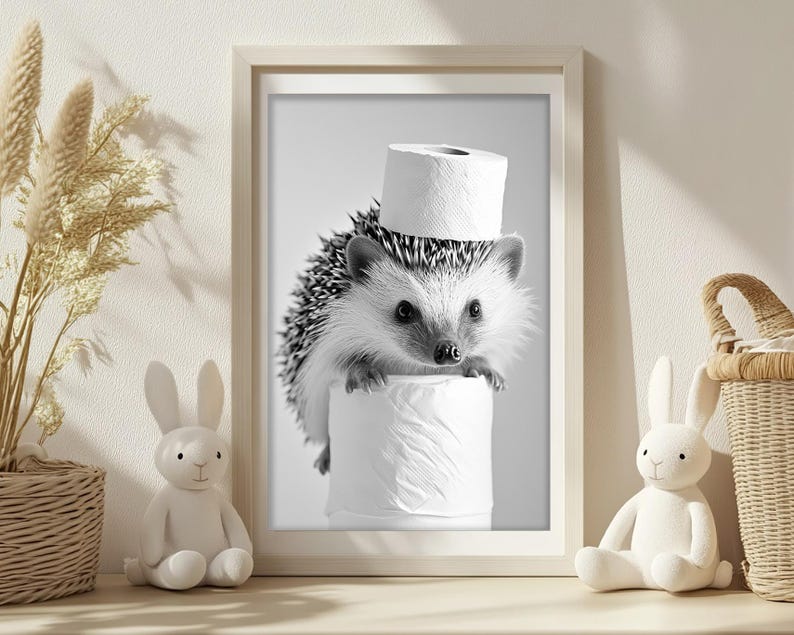 Funny Hedgehog Bathroom Print: Vintage Toilet Paper Roll Art (digital ...