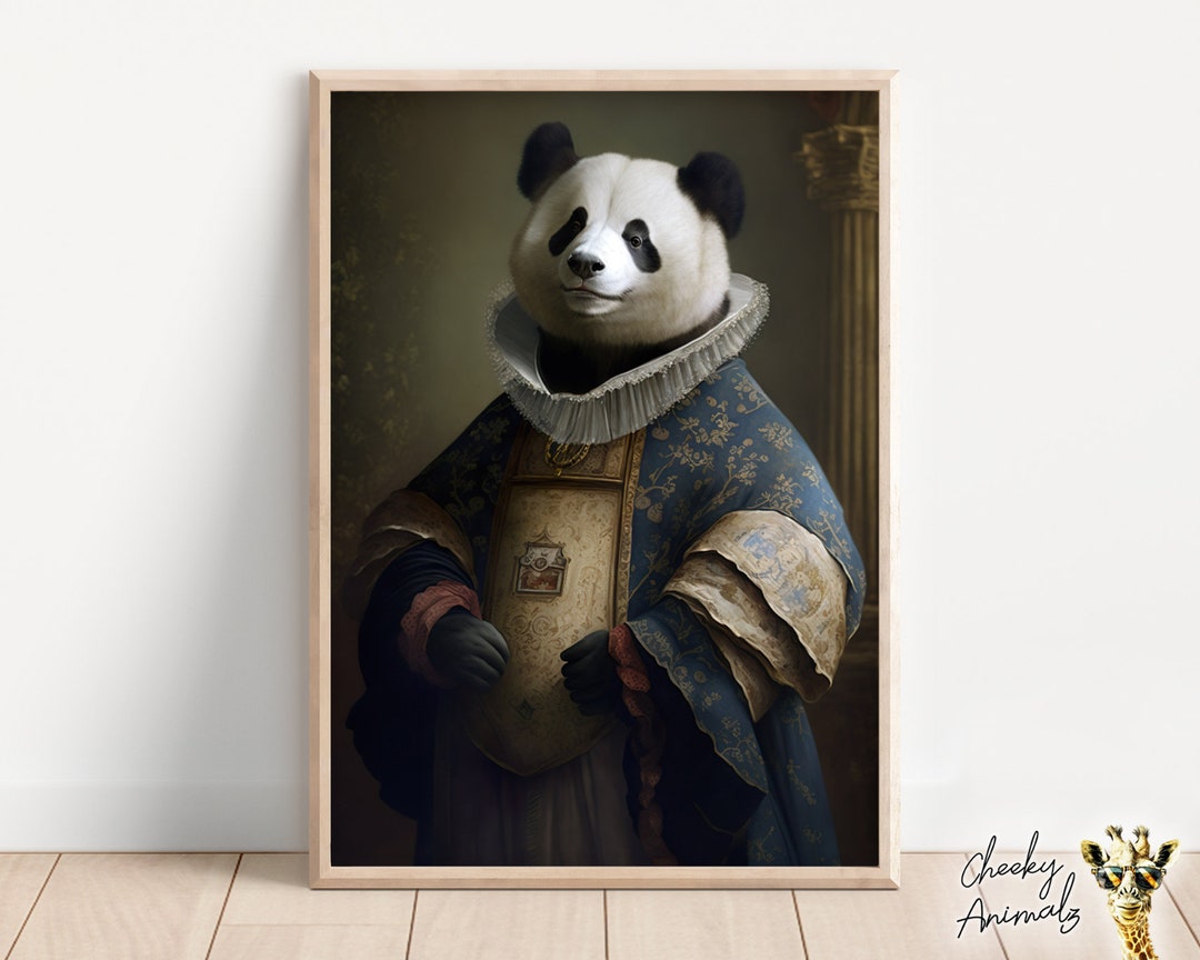 Aristocratic Panda, Funny Animal Wall Decor, Renaissance Painting
