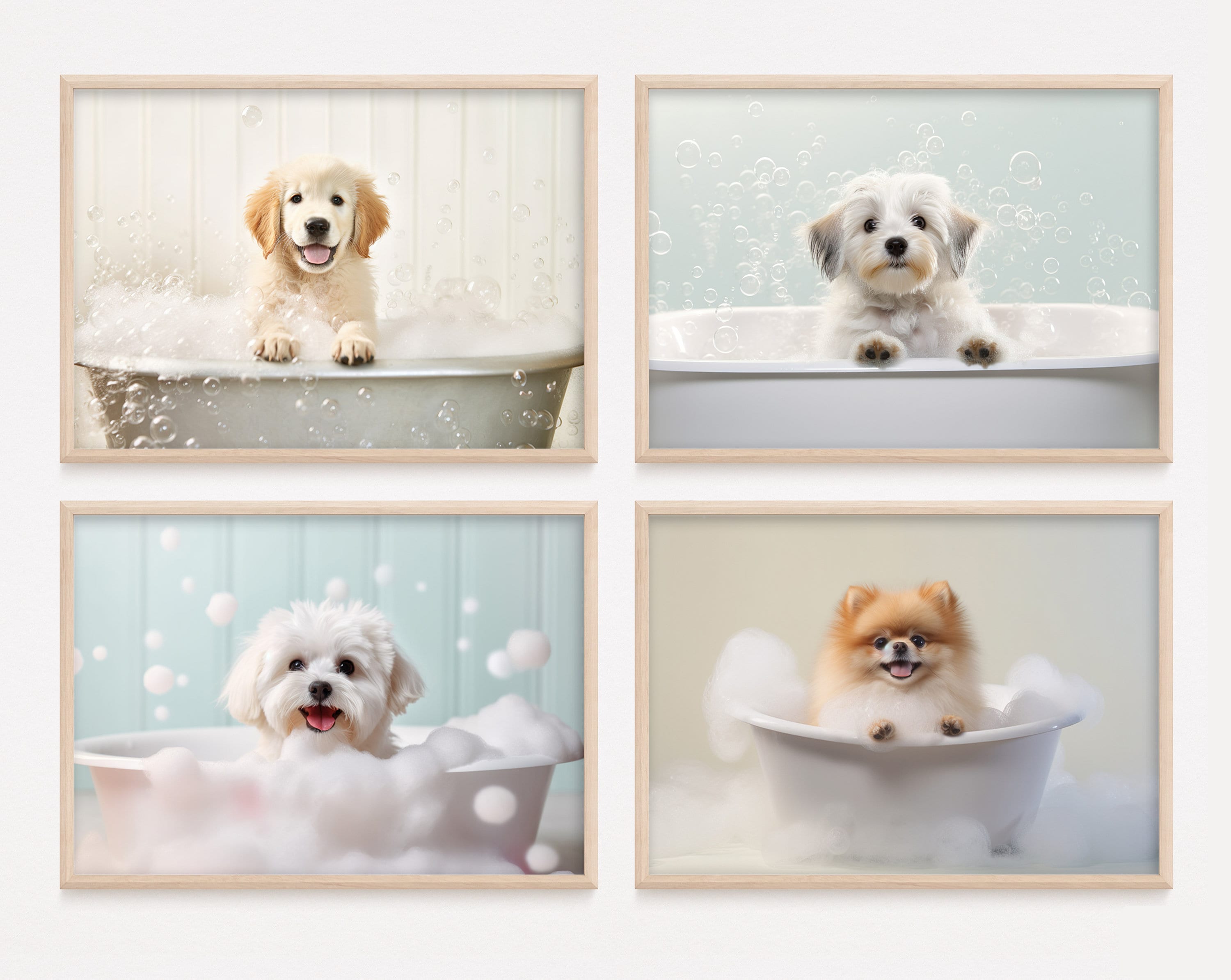 Dog Pups in Bathtub Bundle of 4 Cute Animals Funny Bathroom Etsy