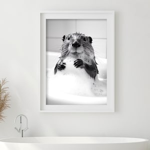 Beaver Bubble Bath Art Print: Funny Bathroom Decor (Digital Download)