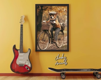 Dog on Bike Art Print: Funny Vintage Style Animal Photo (Digital Download)