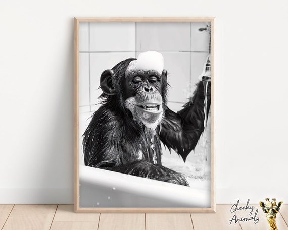 Divertente poster da bagno con stampa animale, vestaglia a forma di scimmia, formato A4, senza cornice, decorazione per la casa