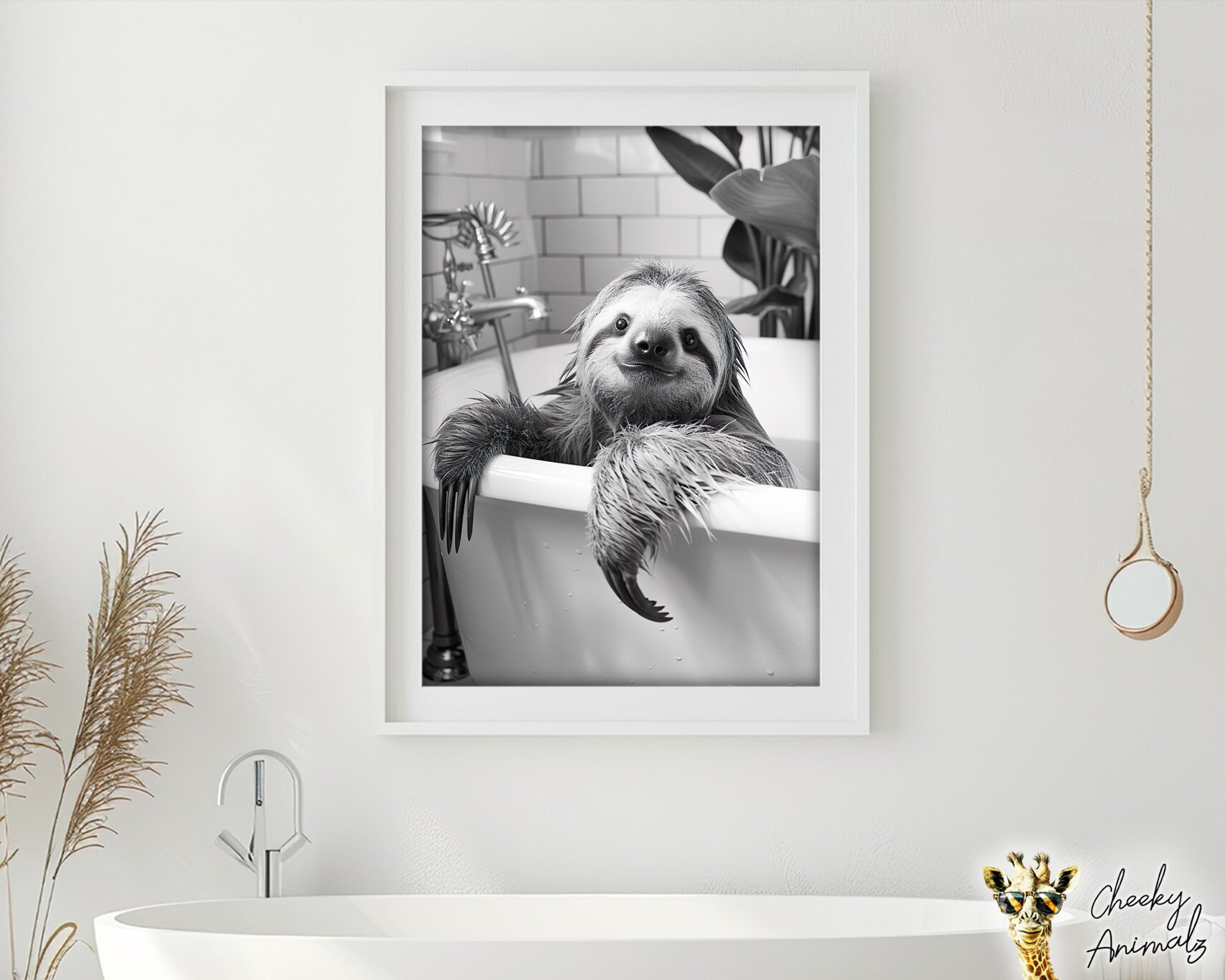 Sloth in the Bathtub, Funny Animal Photograph, Sloth Taking a Bubble Bath, AI Animal Print, Funny Bathroom Wall Art, Home Printables