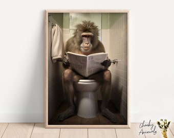 Funny Baboon on Toilet Print: Bathroom Wall Art (Digital Download)