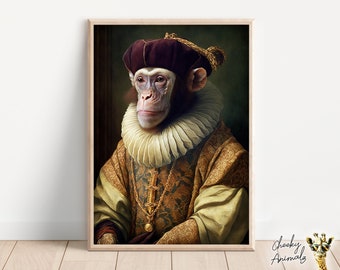 ルネッサンス時代の猿の肖像：面白い動物のアートプリント（デジタル