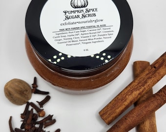 Pumpkin Spice Body Sugar Scrub, Fall Exfoliating Scrub with Organic Oils, Handmade Natural Skincare