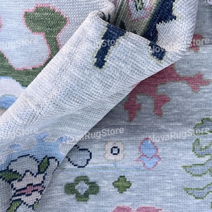 Blue oushak rug 9x12 10x14 Handmade Floral Wool Rugs , Vintage Oushak Rug kids Room Home decor rug living room Muted Rugs made to order