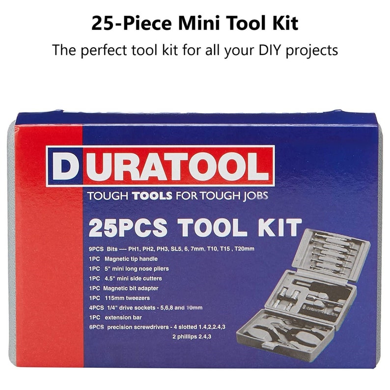 DURATOOL 25piece Mini Tool Kit Set for Home, Office, Dorm, and Basic