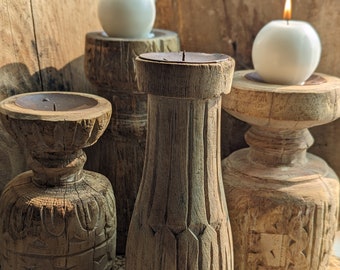 Large vintage wooden candle holders