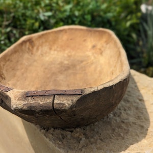 Large vintage rustic dough bowl