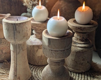 Large vintage wooden candle holders