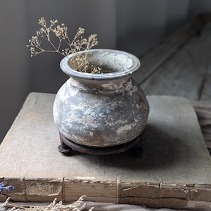 Small vintage clay vessel/ Mini vintage clay pot with stand