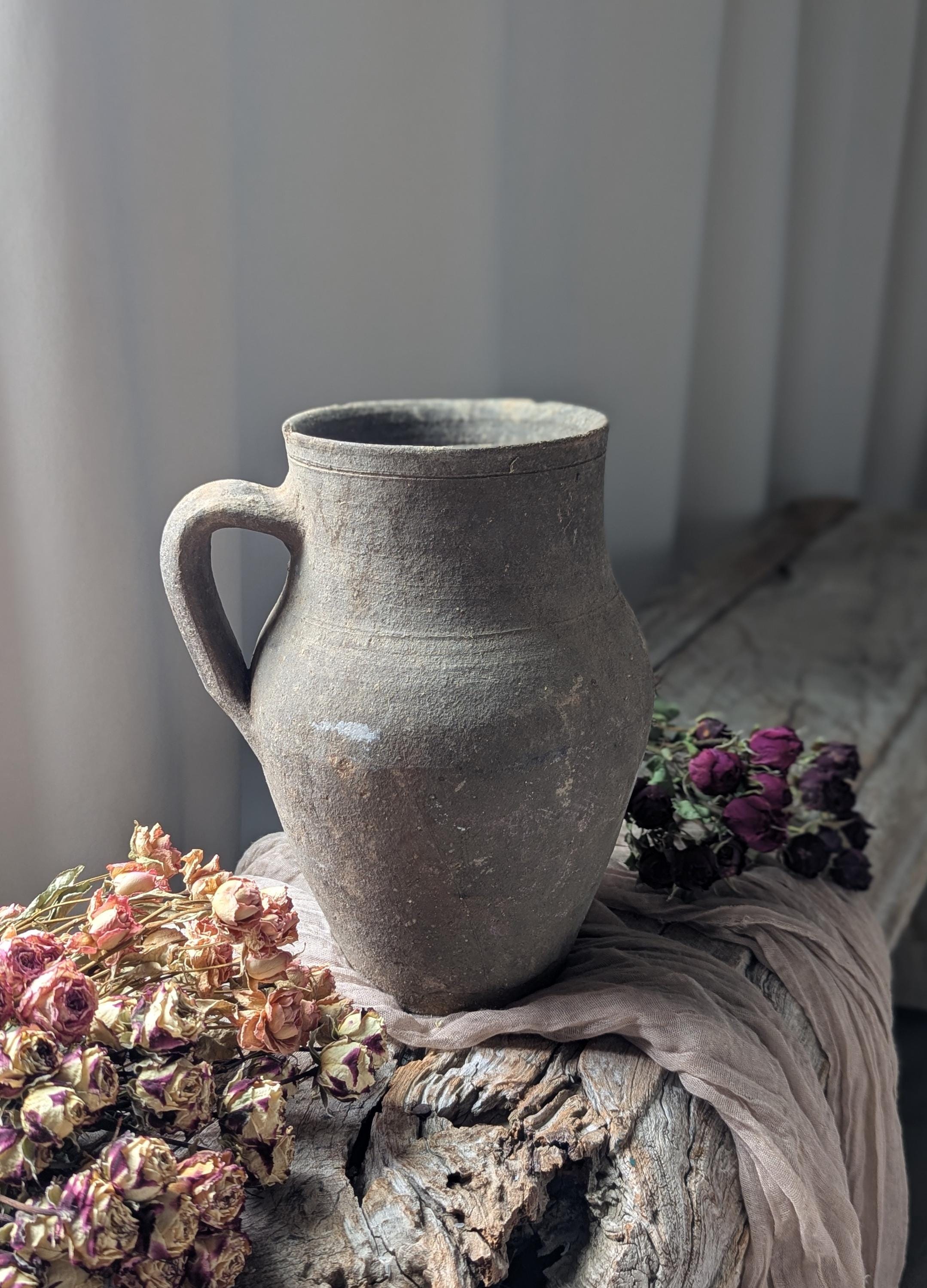 トルコ製陶器アヴァノス　花瓶 ヴィンテージトルコオリーブ瓶/アヴァノス花瓶/アンティークテラコッタ