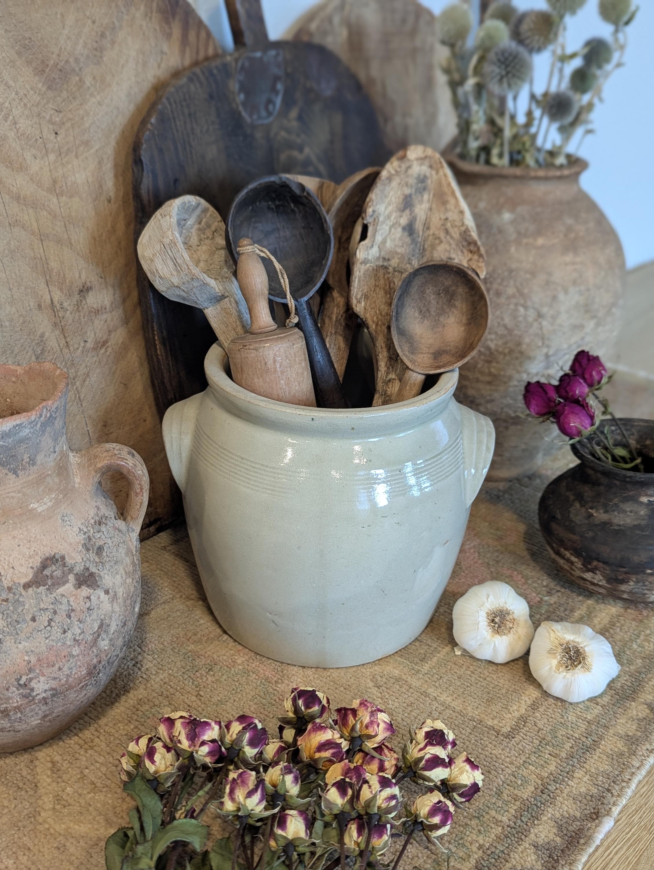 フランスアンティーク　持ち手付きポット　コンフィチュールポット　保存容器 French confit pot - Etsy 日本 南仏 フランスアンティーク 持ち手付き