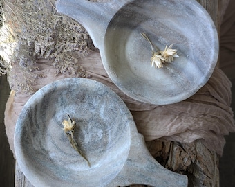 Piatto di marmo vintage trovato con manico/ Padella di marmo vintage/ Poggiamestolo di marmo