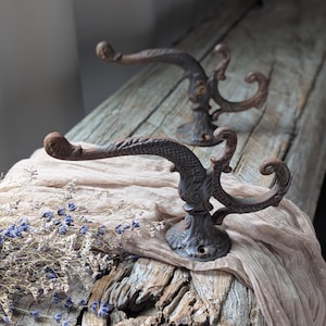 Set of 2 Antique decorative iron hooks/ wall mounted iron hooks