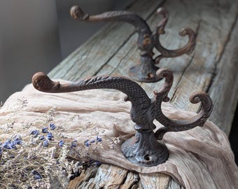 Set of 2 Antique decorative iron hooks/ wall mounted iron hooks