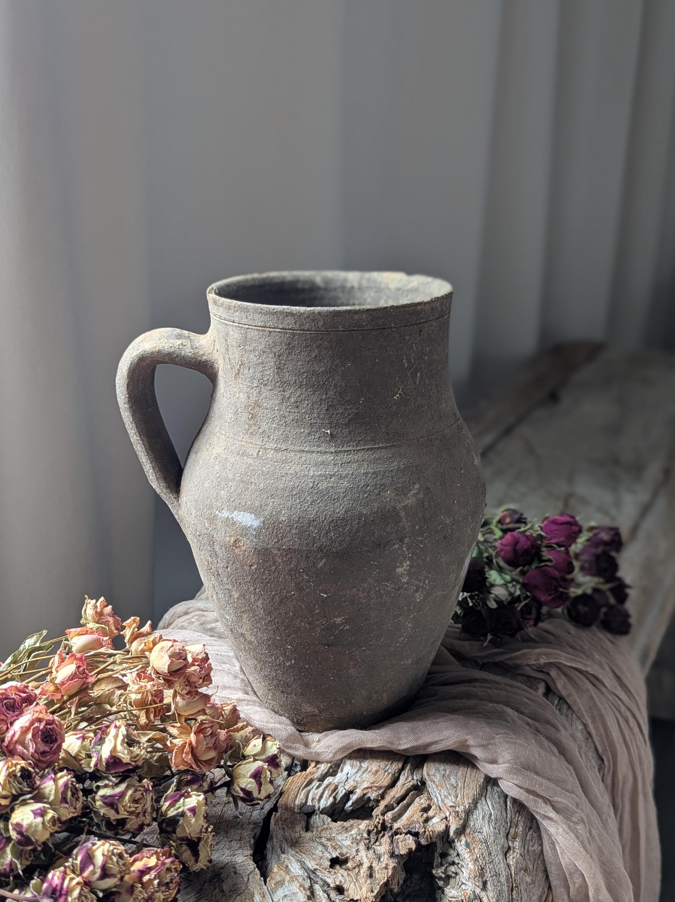 ヴィンテージトルコオリーブ瓶/アヴァノス花瓶/アンティークテラコッタ