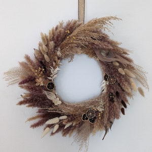 Neutral dried floral handmade wreath with pampas/ Organic Fall wreath