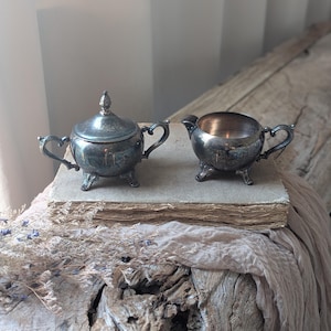 Ensemble de sucrier et pot à crème verseur en argent vintage