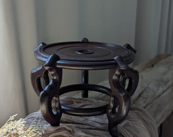 Grande portavasi vintage in legno di mogano, espositore con piedini rotondi