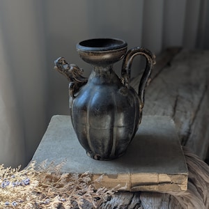 Antique Chinese porcelain dragon jug/ Black vintage vessel/ Black vintage dragon vessel/ Black dragon pitcher