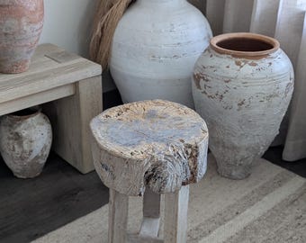 Vintage Holz Beistelltisch / Vintage Teak Holz Hocker