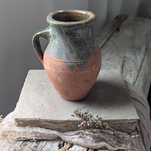Small Vintage Terracotta Turkish olive jar/ Mini Turkish glazed vase