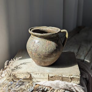 Antique Hungarian pottery/ Antique Hungarian hand-painted vessel/ Small Hungarian pitcher