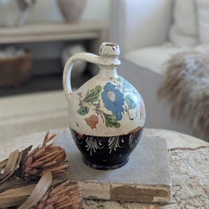 Antique Hungarian pottery/ Antique Hungarian hand-painted vessel/ Small Hungarian pitcher/ water jug